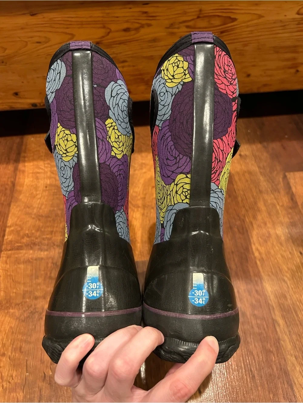 Bogs Classic Rosey Waterproof Floral Youth Rain Boots US 3 EU 35 Black Purple